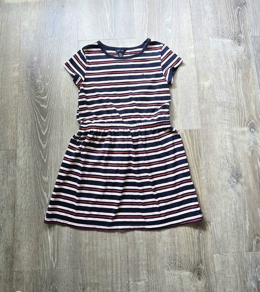 Tommy Hilfiger Girl Kids Striped Blue/Red Dress Size M (8-10)